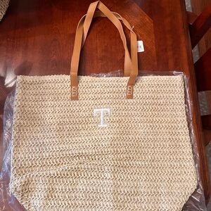Large Woven Tote Bag with T Monogram